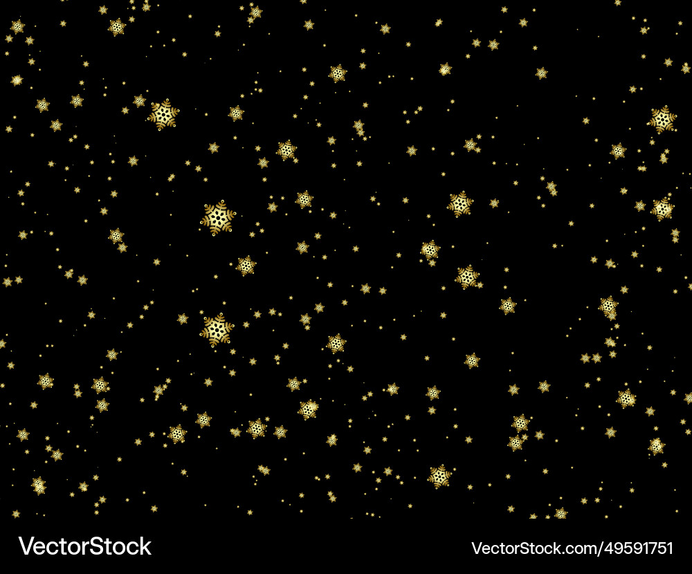 Golden snowflakes on black background abstract vector image