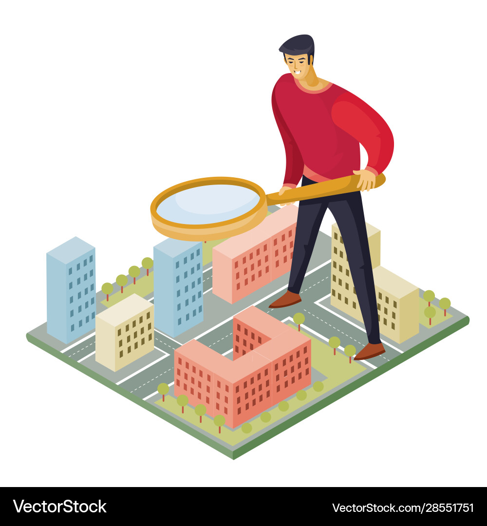 Man standing on map and looking for something Man standing on map and looking for something vector image