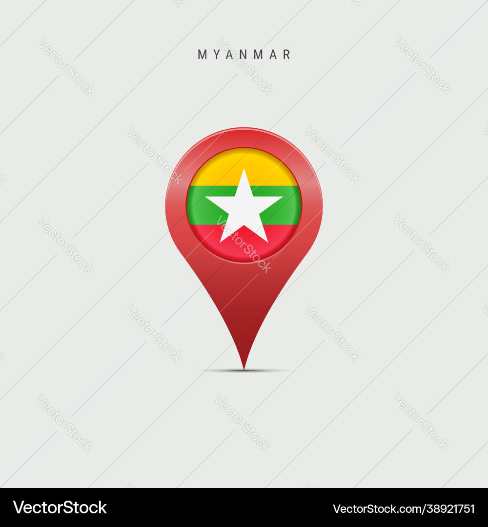 Teardrop map marker with flag myanmar 3d Teardrop map marker with flag myanmar 3d vector image
