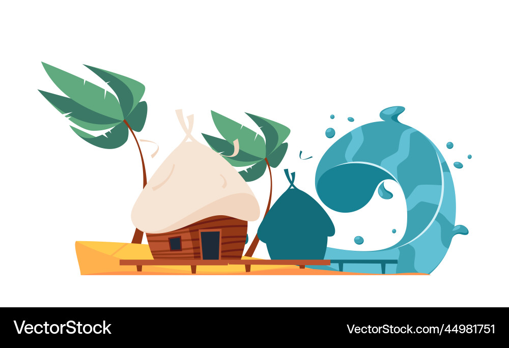 Tsunami natural disaster at tropical landscape Tsunami natural disaster at tropical landscape Vector Image