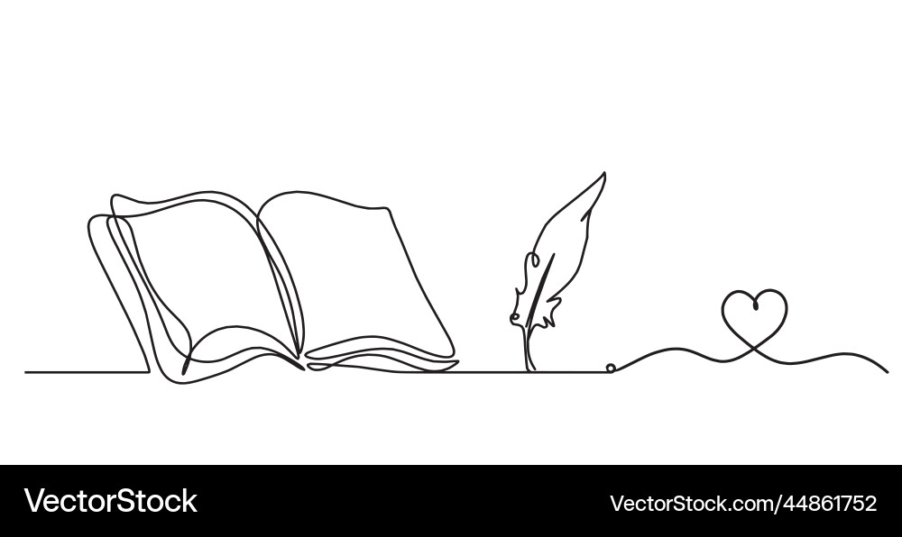 Abstract open book with heart as line drawing Vector Image