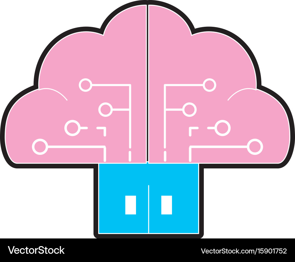 Brain cloud data with circuits and door connection vector image