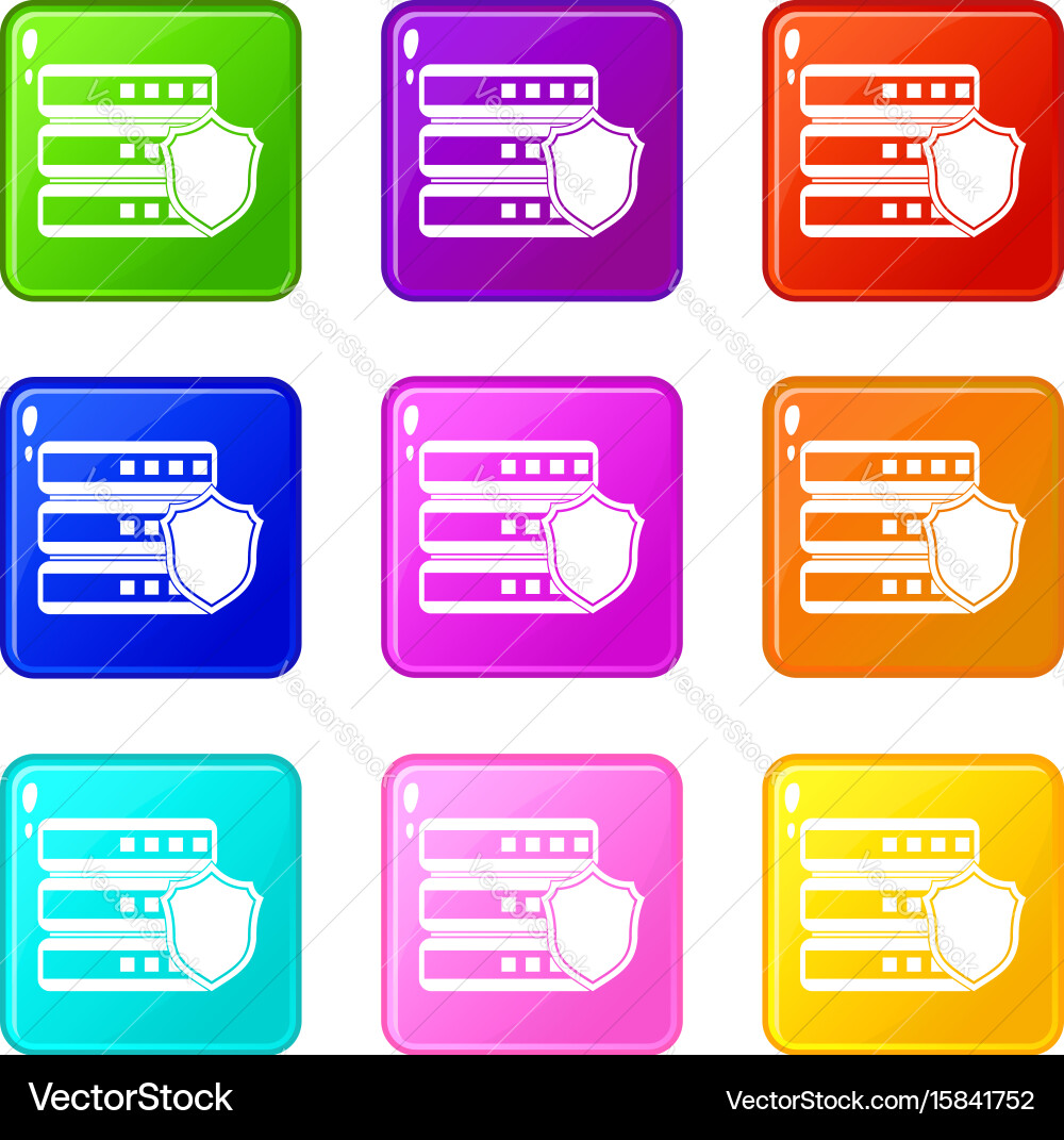Database with gray shield icons 9 set vector image