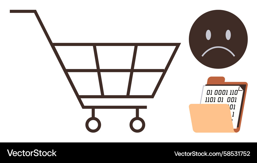 Empty Cart with Binary Code & Sad Face Vector Image