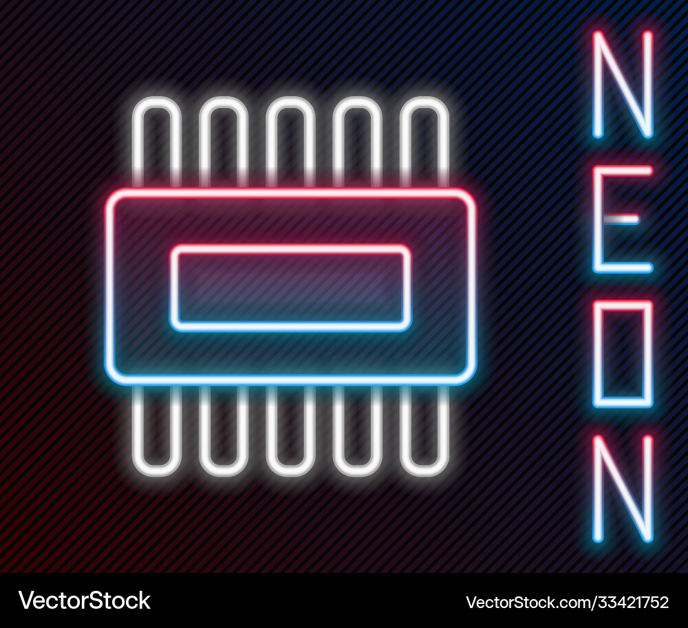 Glowing neon line computer processor Vector Image