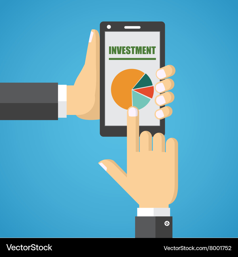 Hand holding smart phone with analyzing graph vector image