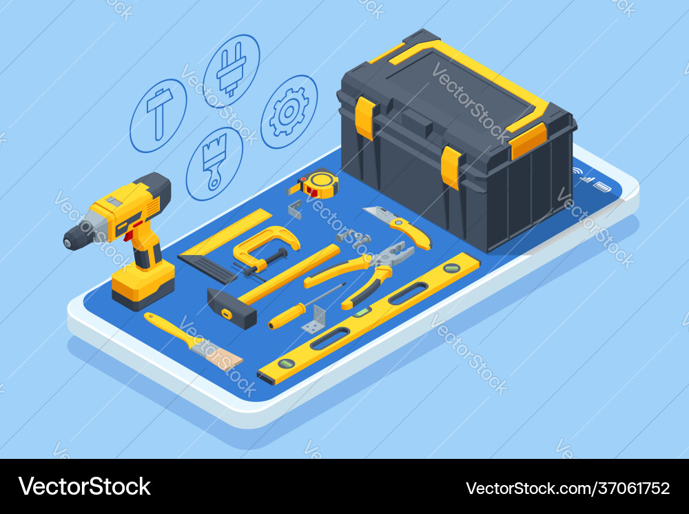 Large set construction tools drill hammer Vector Image