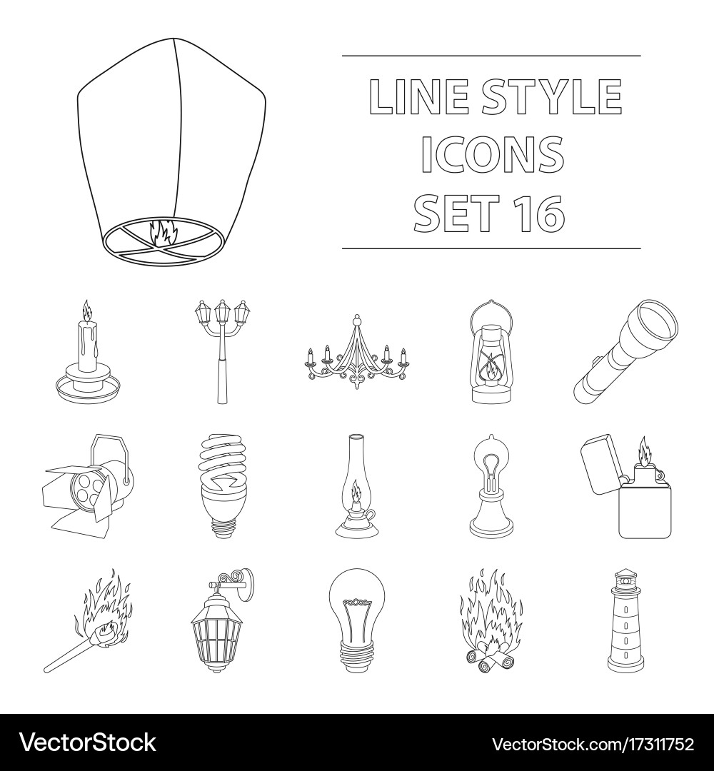 Light source set icons in outline style big Vector Image