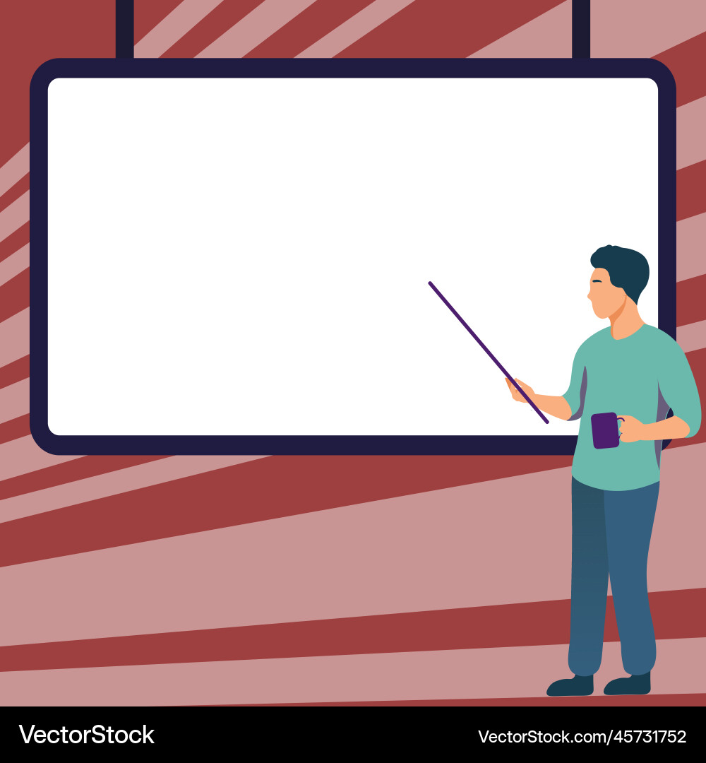 Man pointing with pointer stick to important Man pointing with pointer stick to important Vector Image