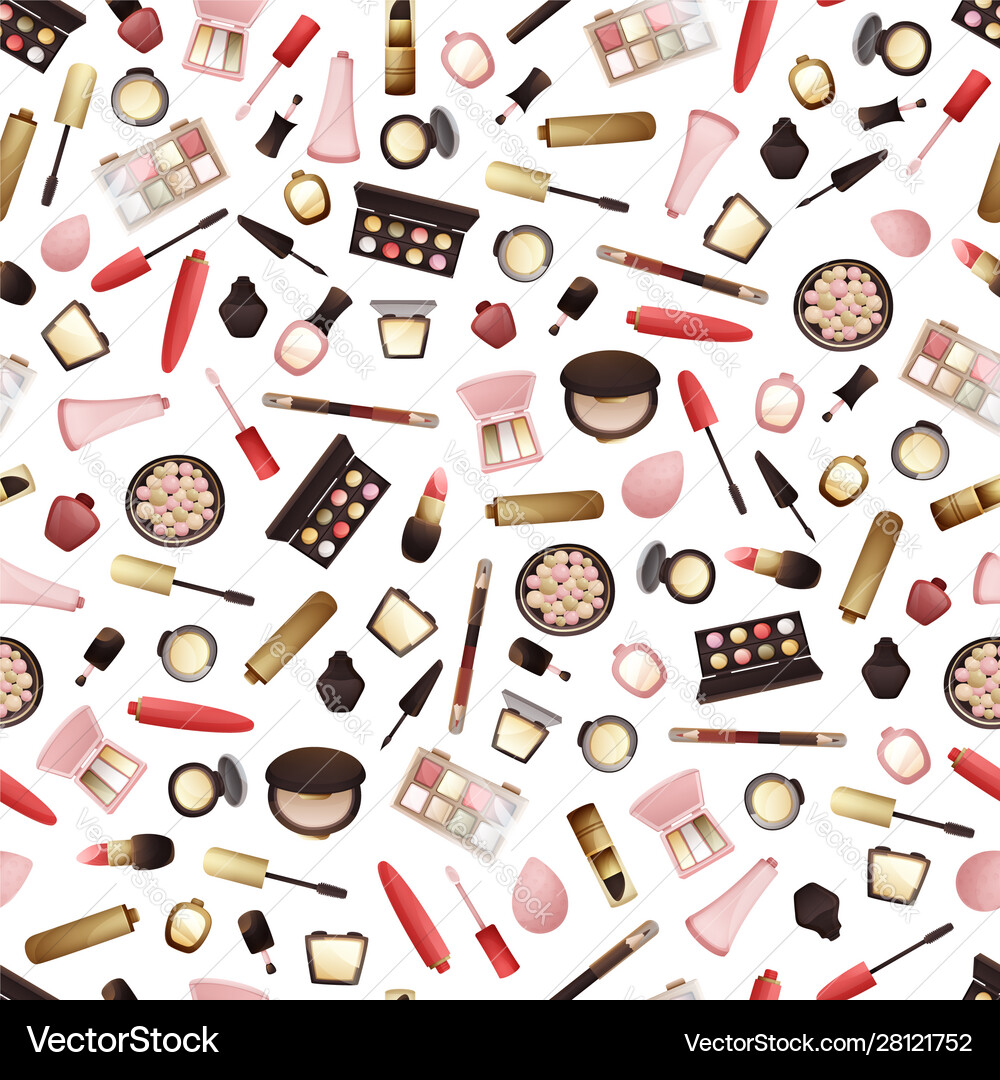 Seamless pattern with different types cosmetics Vector Image