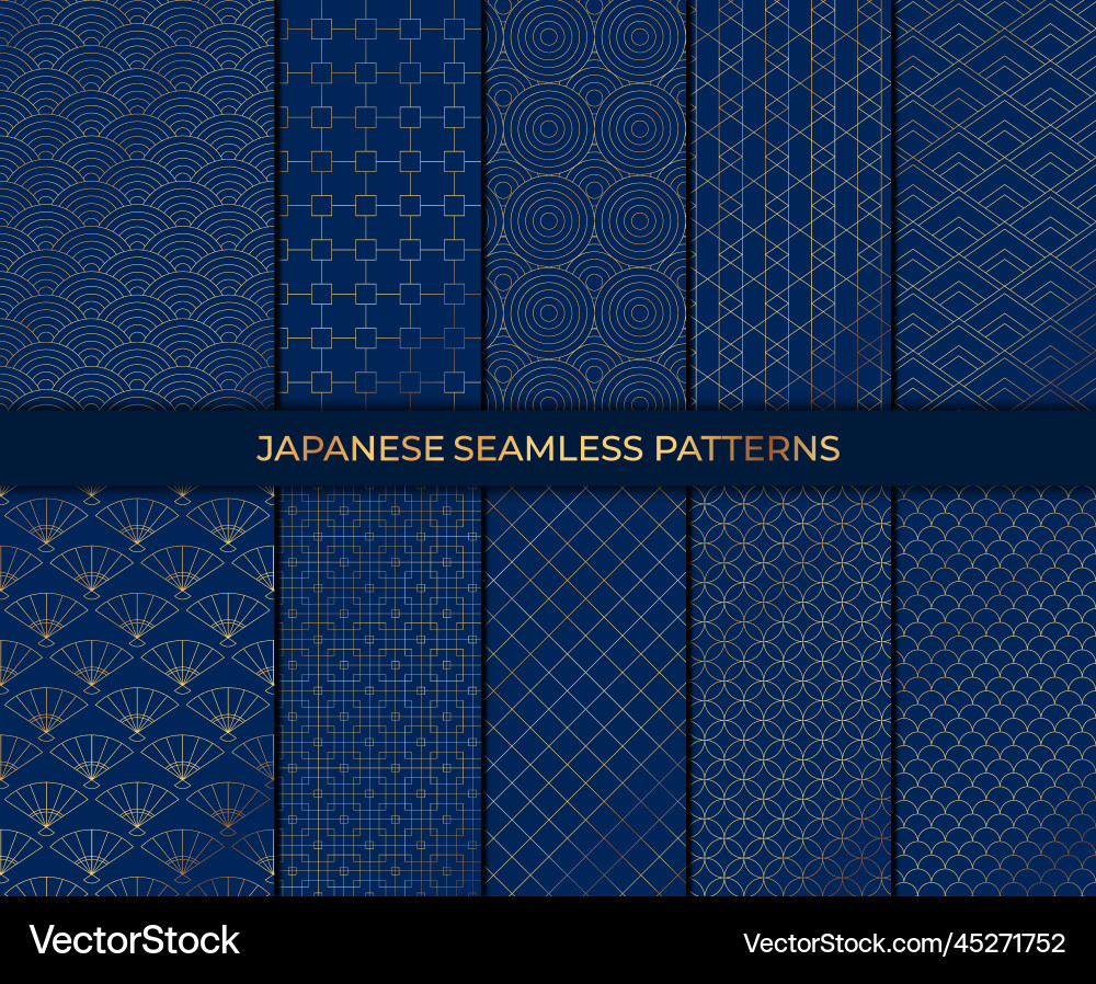 Set of 10 patterns in japanese style collection Set of 10 patterns in japanese style collection vector image