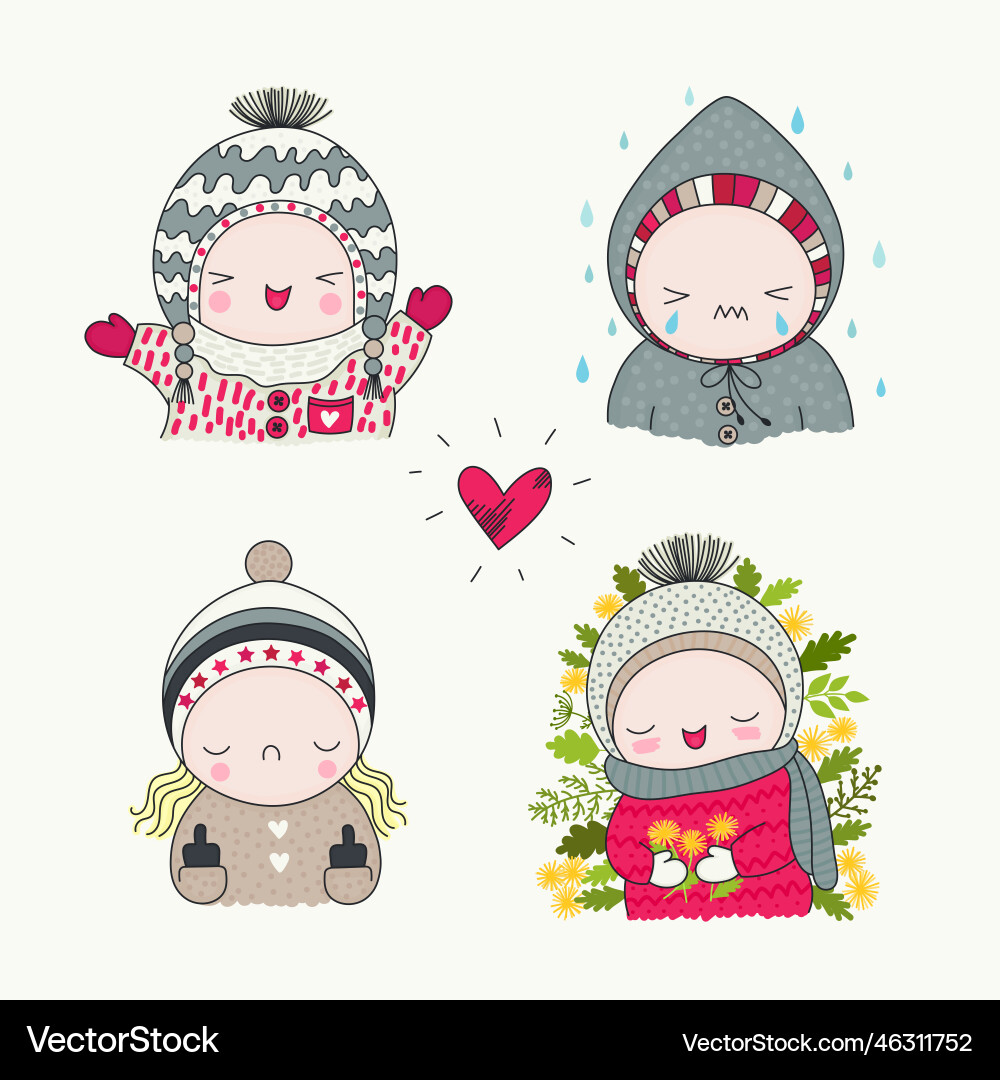 Set of hand drawn characters with different Set of hand drawn characters with different vector image