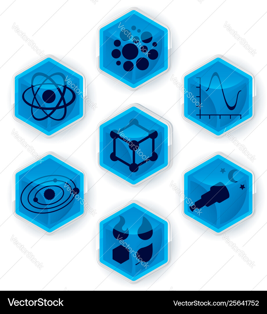 Set science icons on 3d hexagons vector image