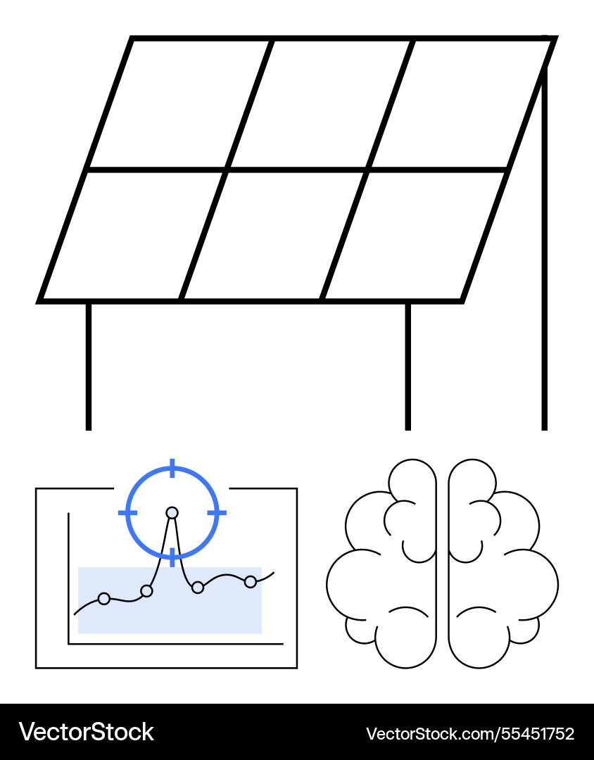 Solar panel with data analytics graph and brain Solar panel with data analytics graph and brain vector image