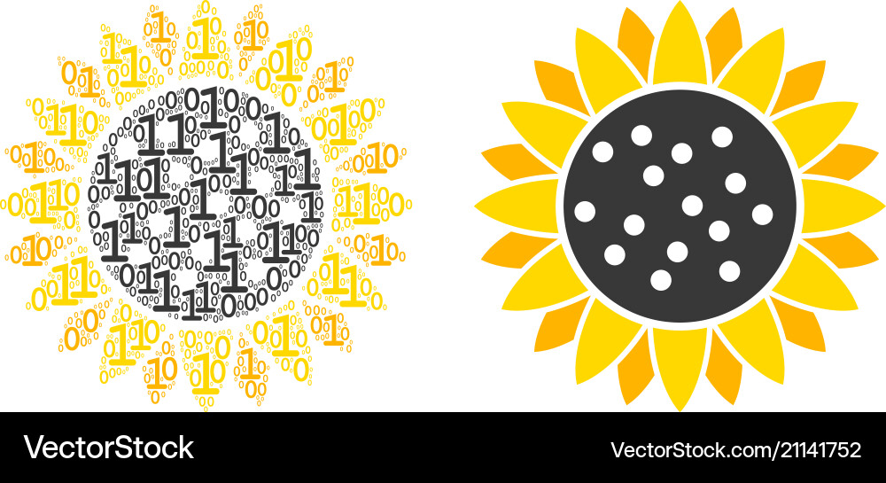Sunflower composition of binary digits Sunflower composition of binary digits Vector Image