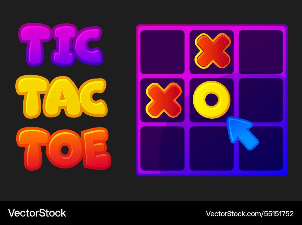 Tic tac toe ui with arow cursor cartoon Tic tac toe ui with arow cursor cartoon vector image