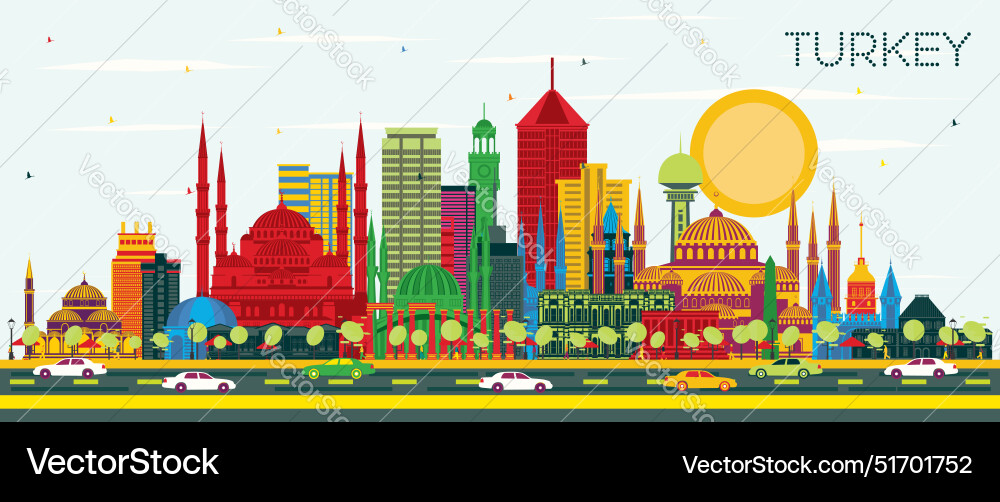 Turkey city skyline with color buildings and blue Turkey city skyline with color buildings and blue vector image