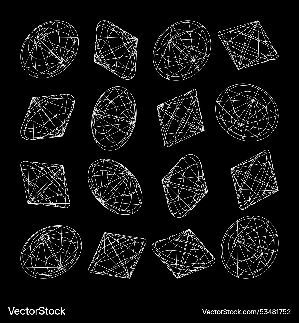 Wireframe lined shapes perspective mesh 3d grid Wireframe lined shapes perspective mesh 3d grid vector image