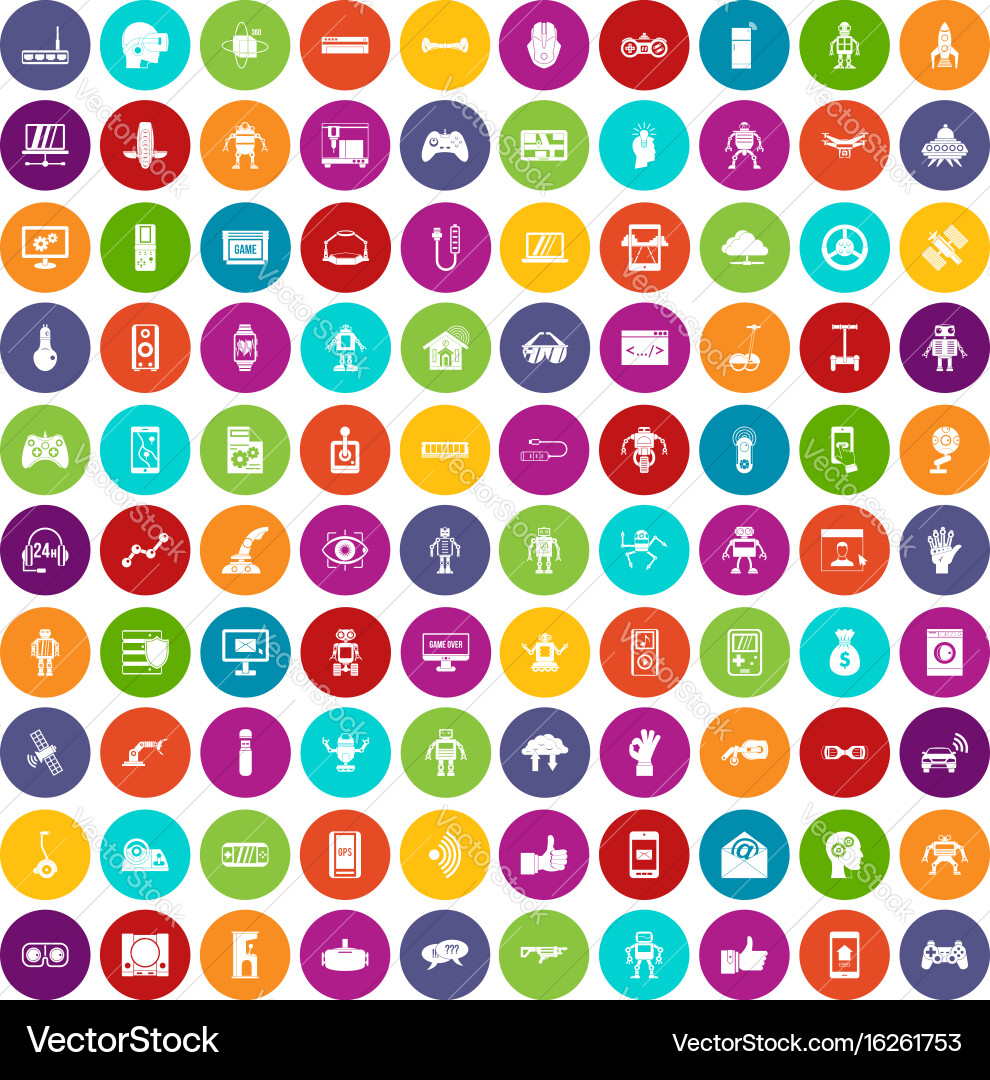 100 robot icons set color vector image
