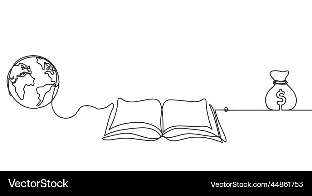 Abstract open book with dollar as line drawing vector image