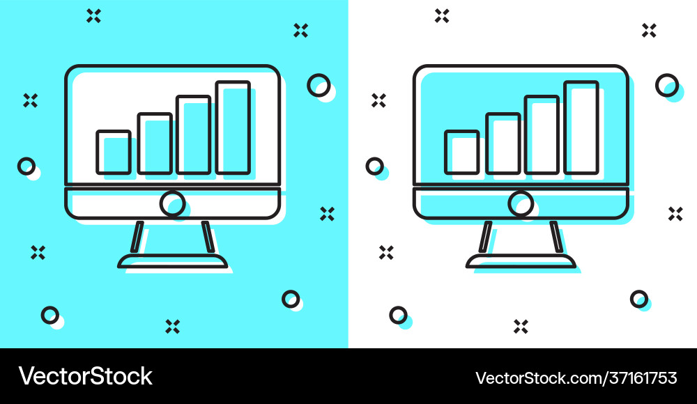 Black Line Computermonitor mit Diagramm-Diagramm-Symbol Black Line Computermonitor mit Diagramm-Diagramm-Symbol vektorbild