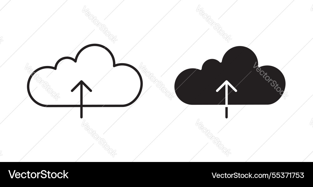 Cloud upload icon set in thin line for web vector image