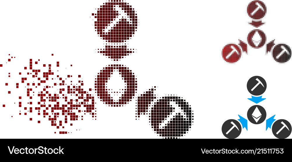 Destructed pixel halftone ethereum mining pool Destructed pixel halftone ethereum mining pool vector image