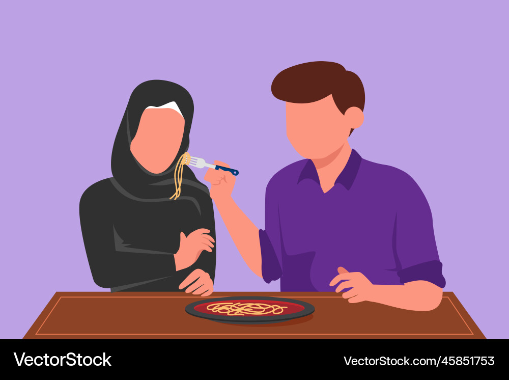 Graphic flat design drawing arab couple eating Graphic flat design drawing arab couple eating vector image