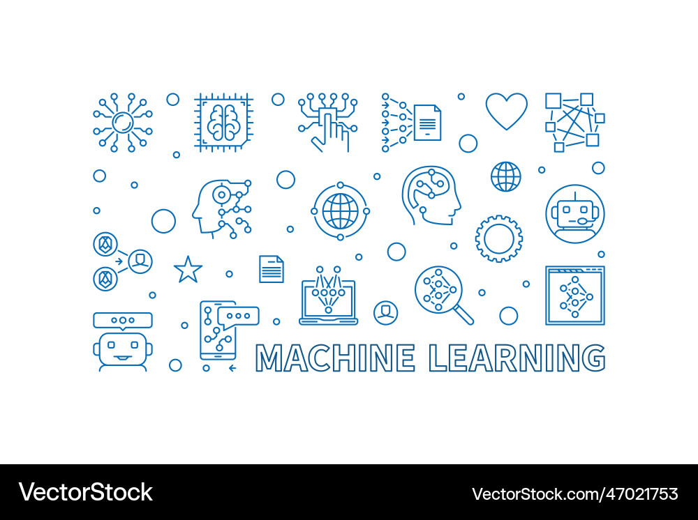 Machine learning line horizontal banner - ml Machine learning line horizontal banner - ml vector image