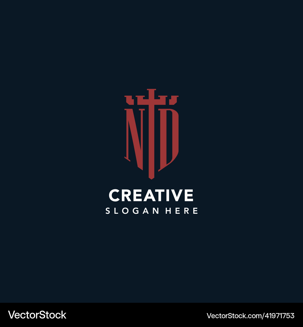 Nd initial monogram logos with sword and shield Vector Image