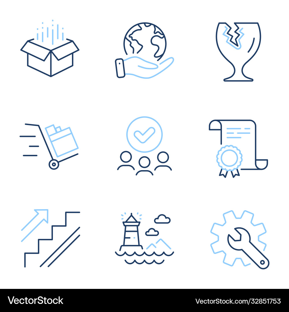 Push cart customisation and lighthouse icons set Push cart customisation and lighthouse icons set vector image