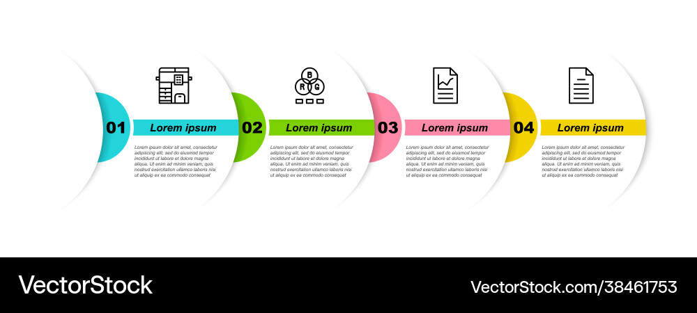 Set line copy machine rgb color mixing document vector image