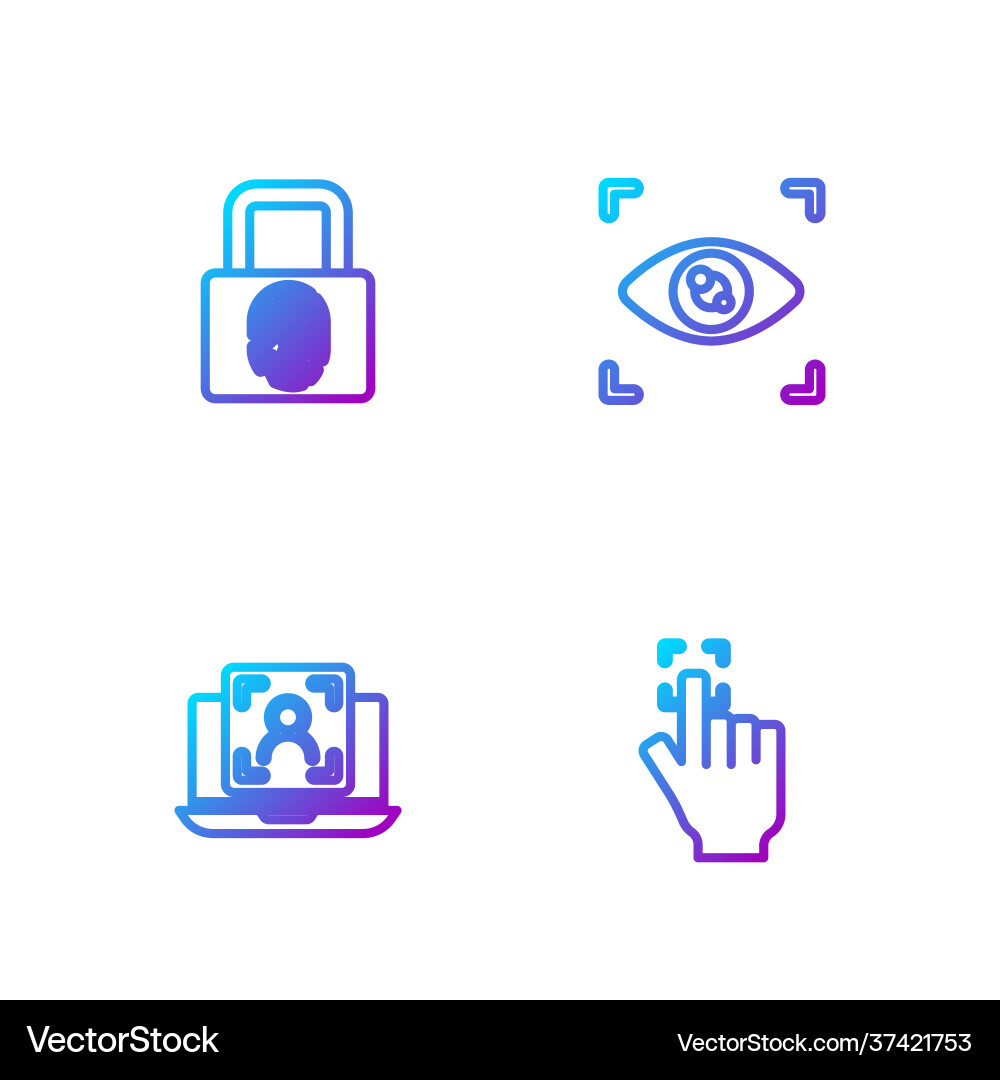 Set line fingerprint laptop with face recognition Set line fingerprint laptop with face recognition vector image