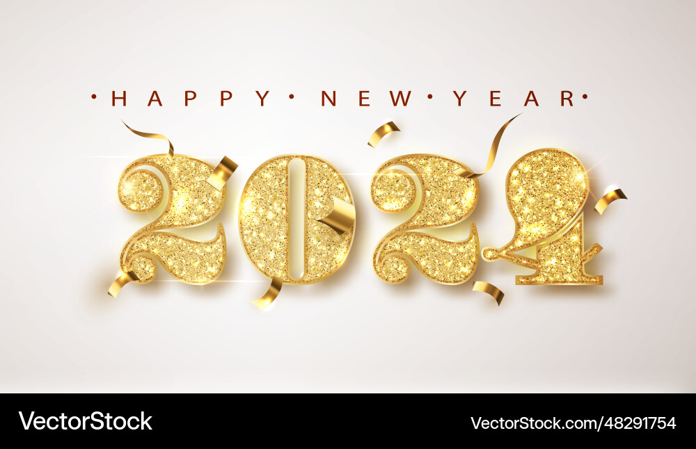2024 gold glitter numbers on bright new year 2024 gold glitter numbers on bright new year vector image