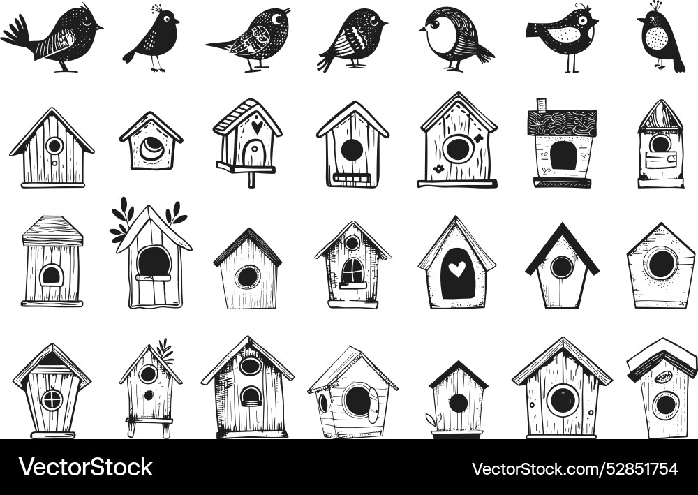Birdhouse black and white simple doodle elements Birdhouse black and white simple doodle elements vector image