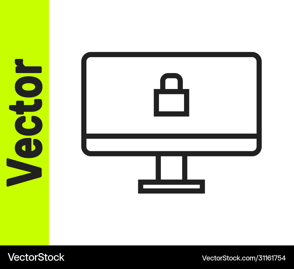 Black line lock on computer monitor screen icon Vector Image