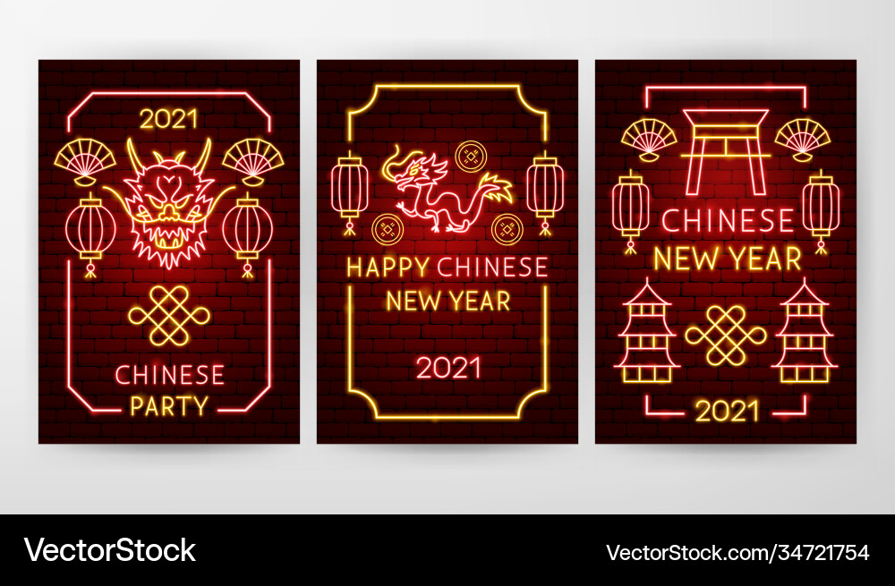 Chinese new year neon flyer concepts Chinese new year neon flyer concepts vector image