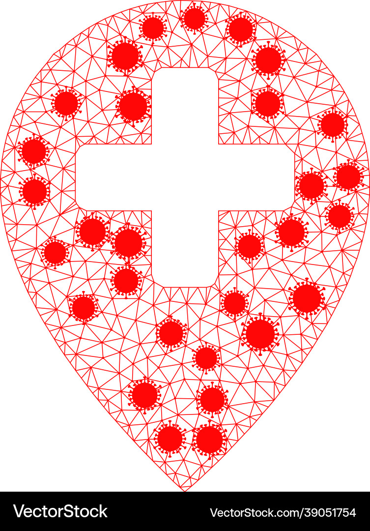 Clinic map pointer carcass mesh icon with virus Clinic map pointer carcass mesh icon with virus vector image