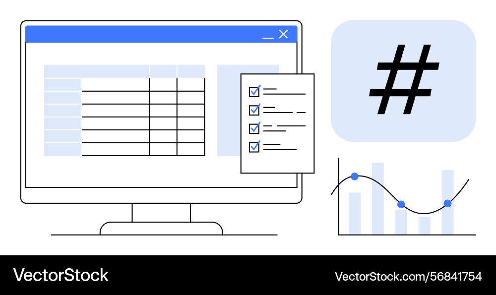 Data analysis dashboard with checklist metadata Data analysis dashboard with checklist metadata Vector Image
