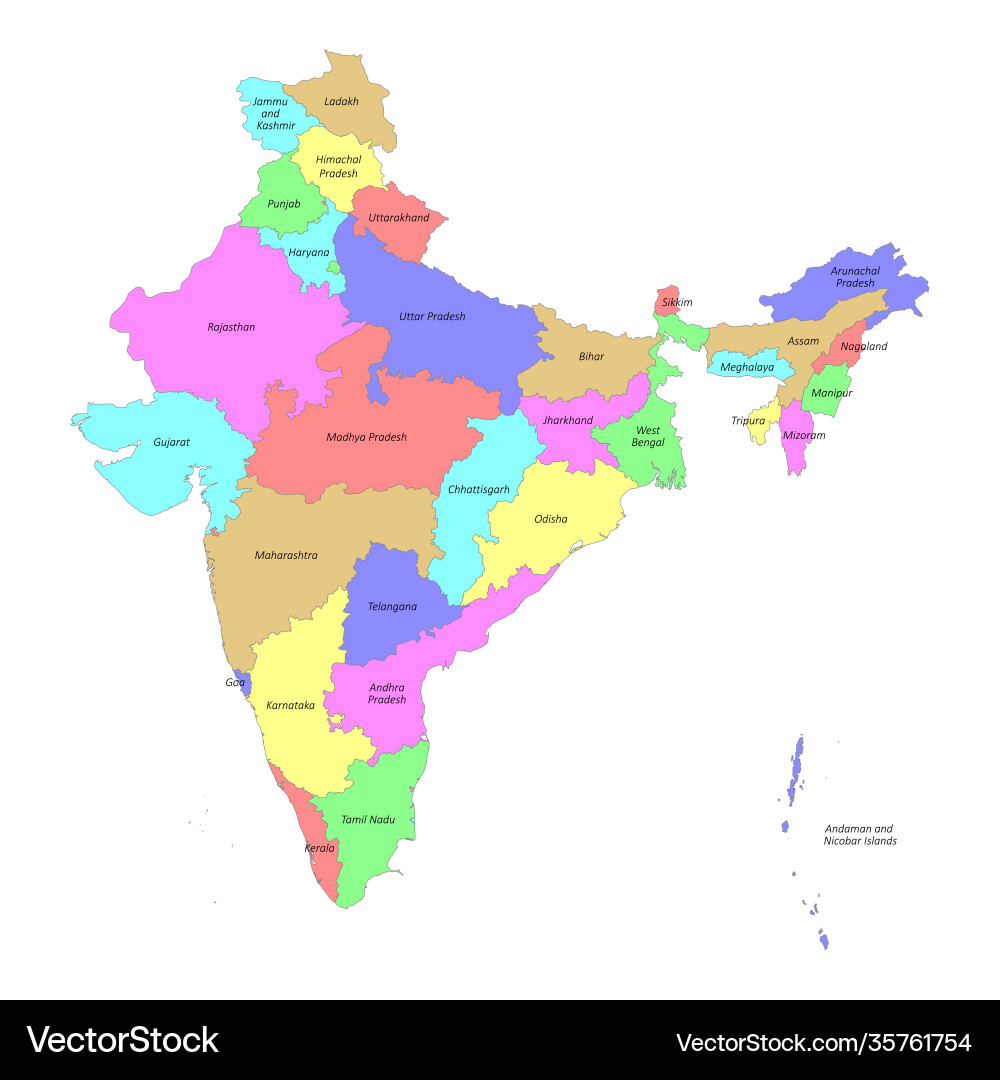 Detailed India Map with State Borders vector image