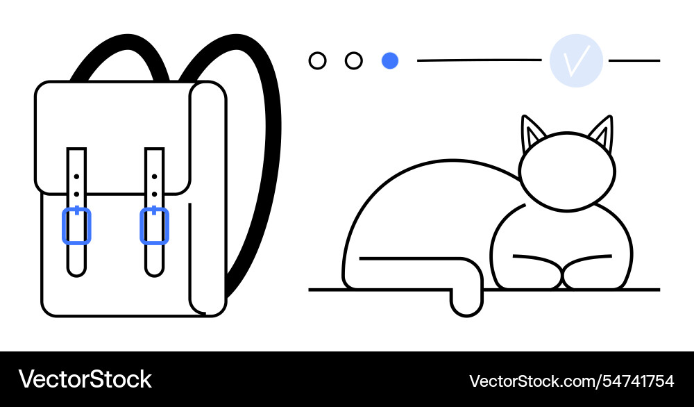Minimalist backpack and cat sketch with progress Minimalist backpack and cat sketch with progress vector image