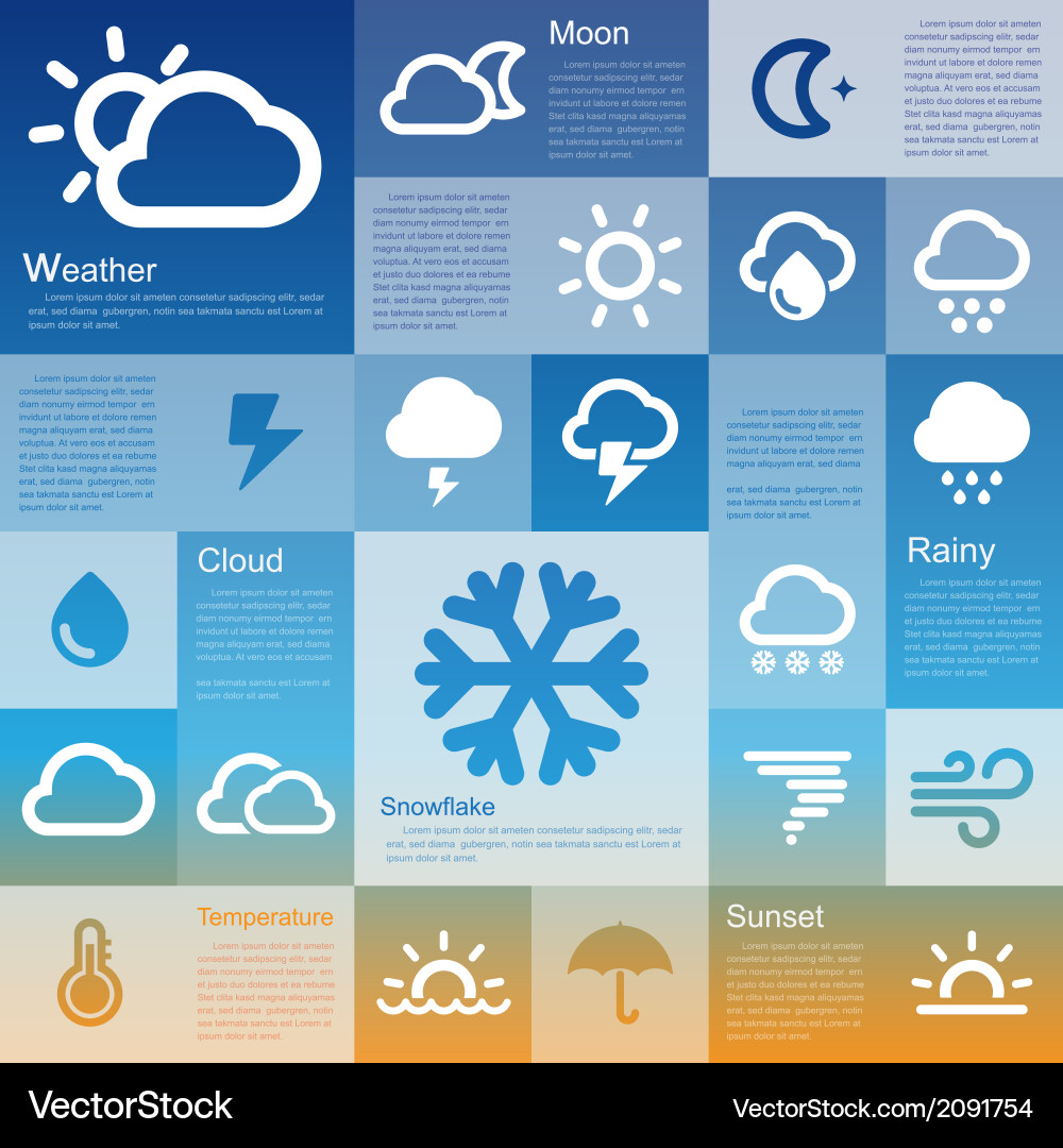 Modern Flat Icon Set - Weather & UI vector image