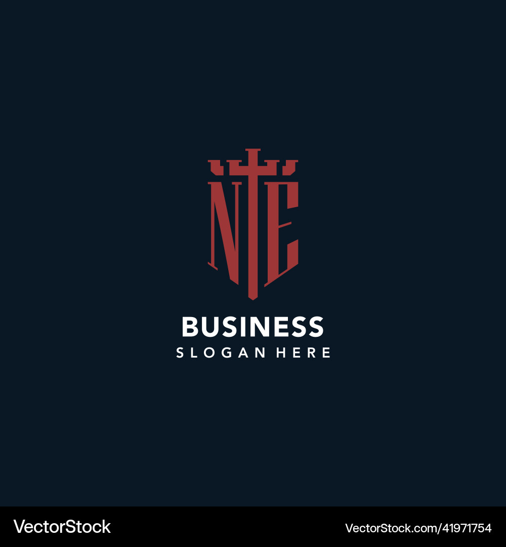 Ne initial monogram logos with sword and shield Ne initial monogram logos with sword and shield Vector Image
