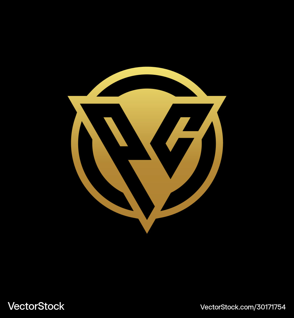 Pc logo monogram with triangle shape and circle vector image