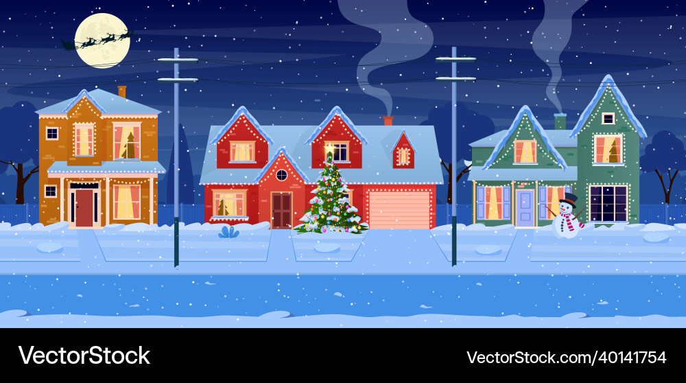Residential houses with christmas decoration Residential houses with christmas decoration vector image