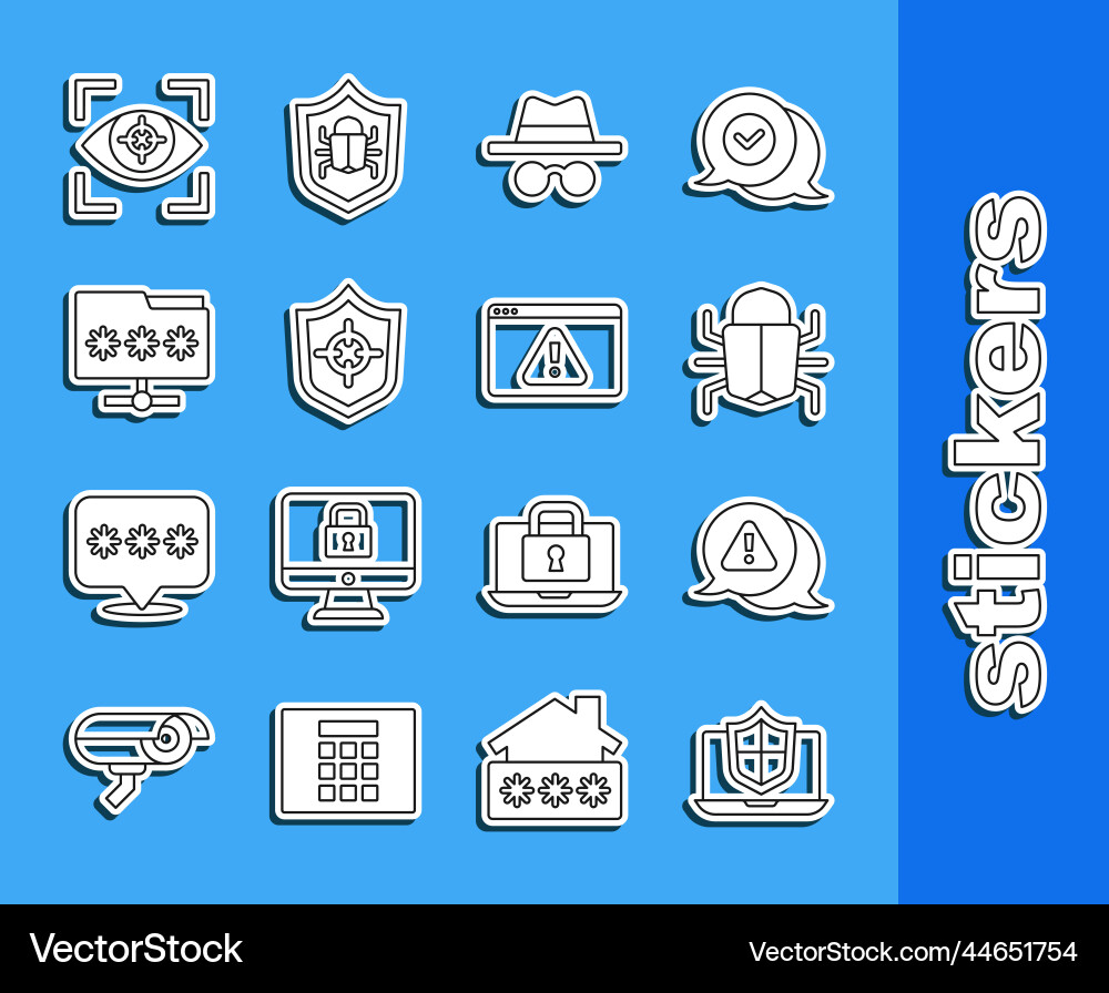 Set line laptop protected with shield exclamation Set line laptop protected with shield exclamation vector image