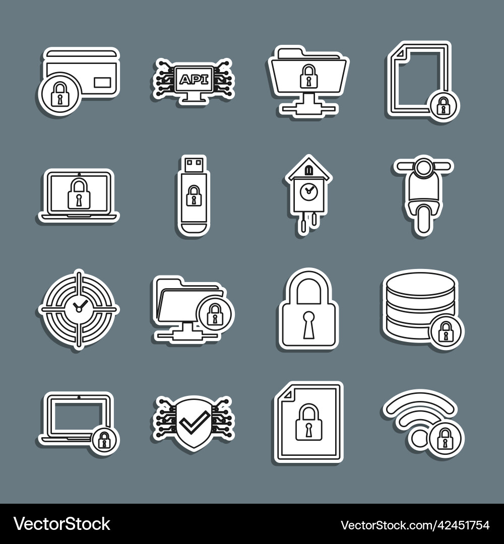 Set line wifi locked server security Set line wifi locked server security vector image