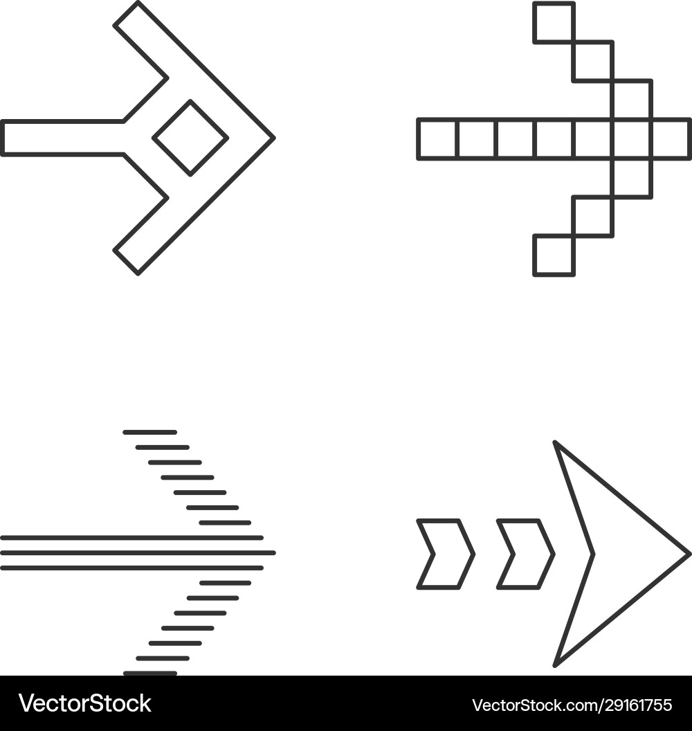 Arrow types linear icons set pixel shaped dashed vector image