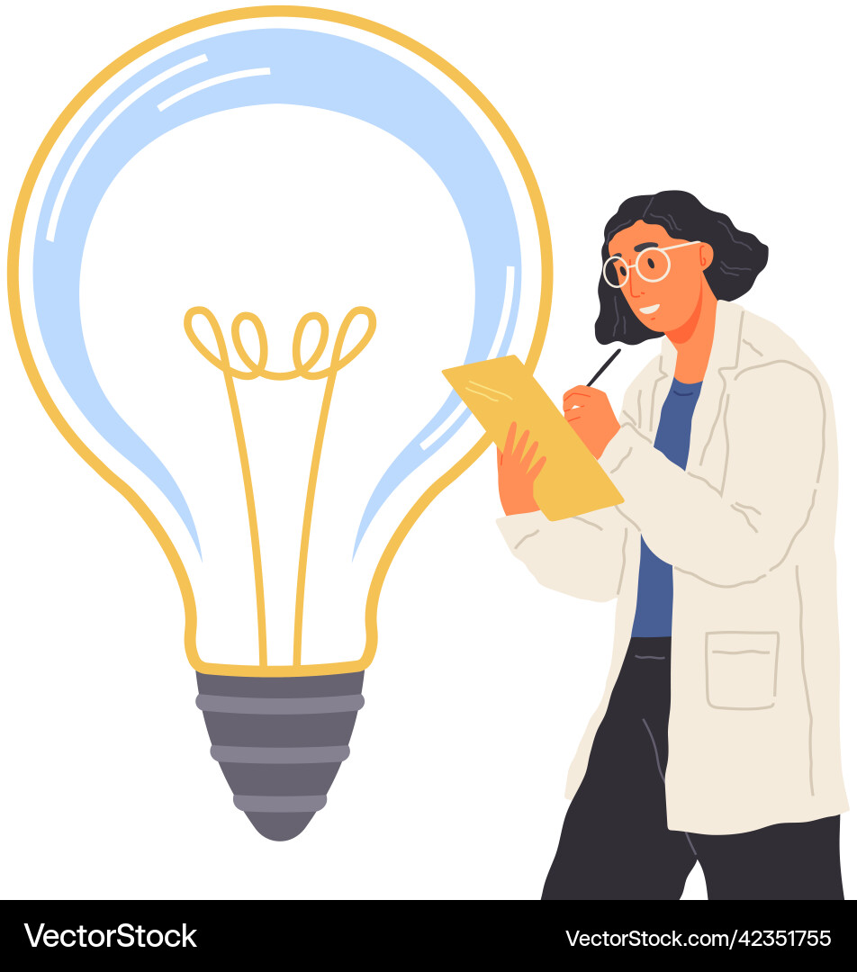 Glühbirne als Symbol der Erfindung Dame Wissenschaftler Glühbirne als Symbol der Erfindung Dame Wissenschaftler vektorbild