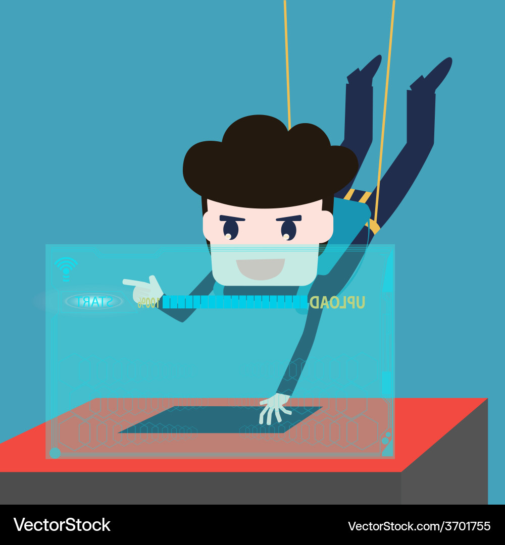 Hackers abseiling steal data from computer Vector Image